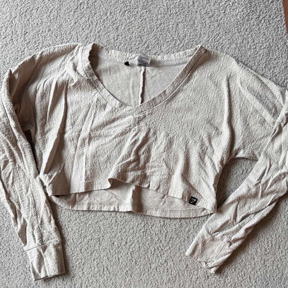Gymshark Cream Textured V-Neck Blouse
